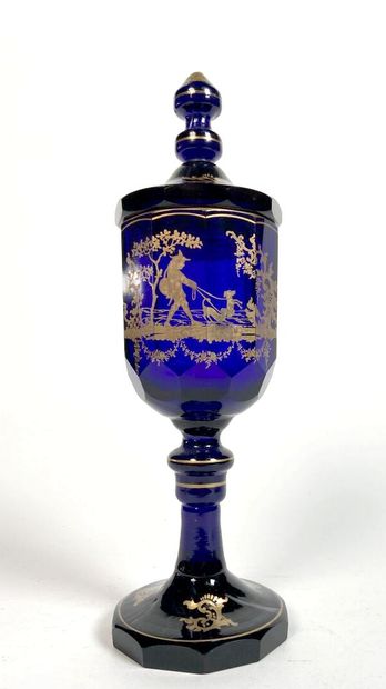 BOHÊME
Large covered cup on blue glass pedestal...