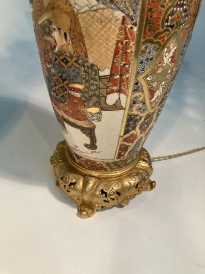 Pair of Satsuma porcelain vases, gilt bronze...