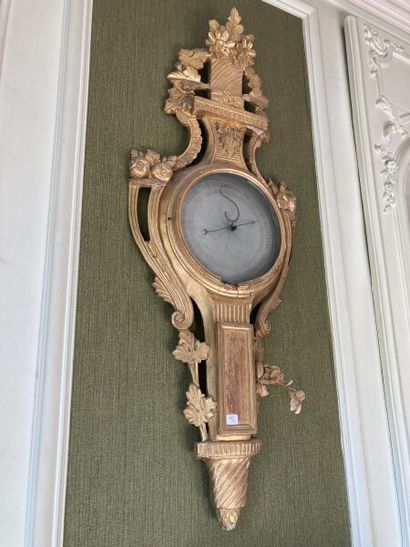 Carved and gilded wood barometer of violin...