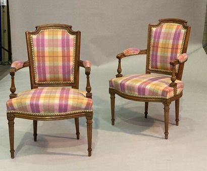 Pair of molded beechwood armchairs with cabriolet...