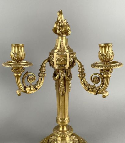 Pair of ormolu candelabras with three arms...