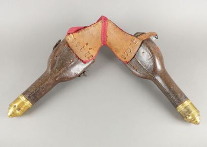 Pair of officer's fonts. 
Covered with brown...