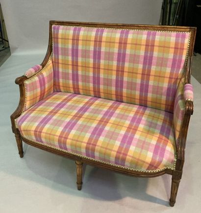 Molded beech sofa with rectangular back resting...