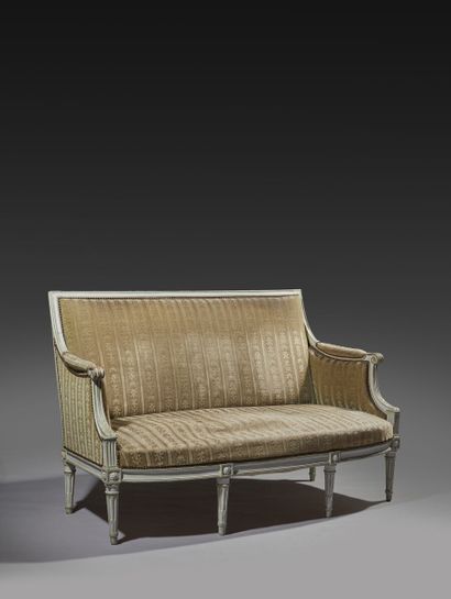 Molded and painted beech sofa with flat back...