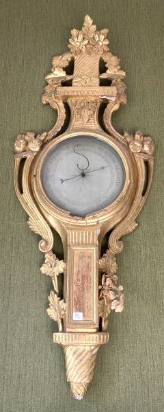 Carved and gilded wood barometer of violin...