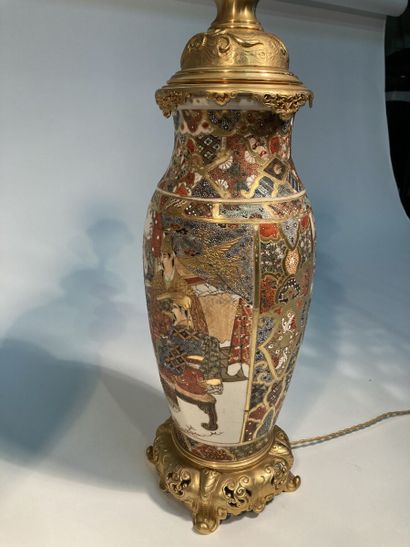 Pair of Satsuma porcelain vases, gilt bronze...