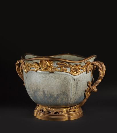 Large stoneware vase enamelled celadon green...