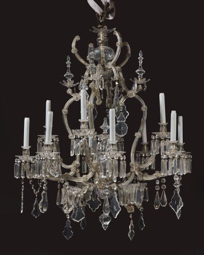 Cage chandelier with twelve arms of light...