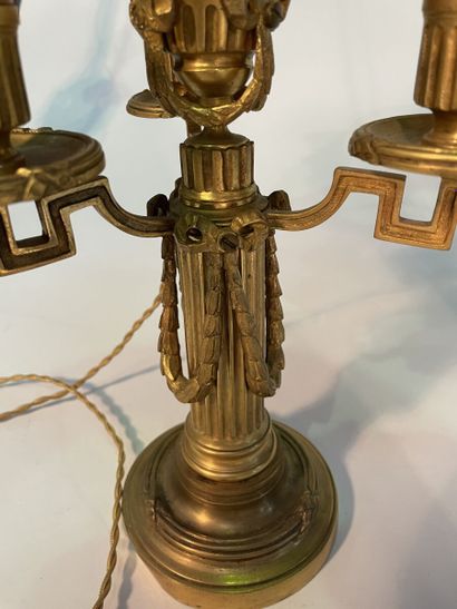 Pair of gilt bronze bouillotte lamps with...