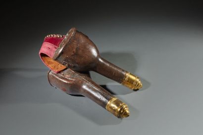 Pair of officer's fonts. 
Covered with brown...