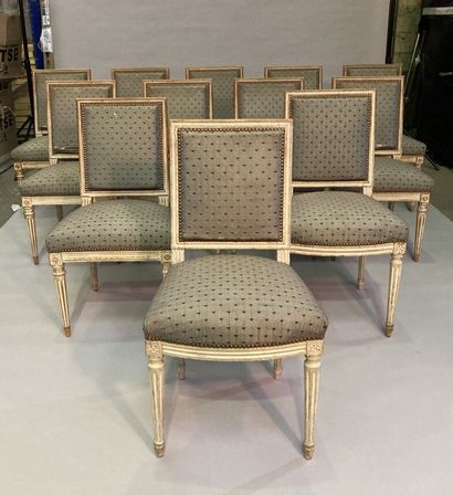 Suite of ten dining room chairs in molded...