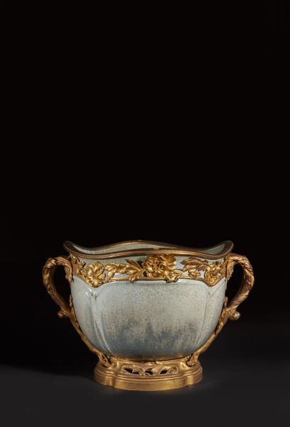 Large stoneware vase enamelled celadon green...