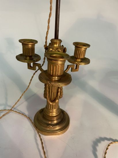 Pair of gilt bronze bouillotte lamps with...
