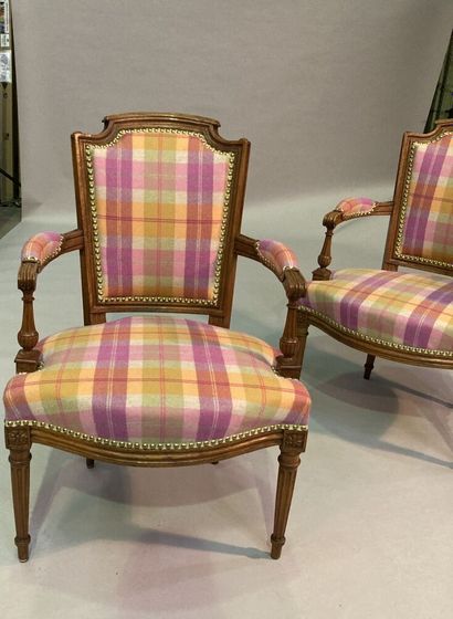 Pair of molded beechwood armchairs with cabriolet...