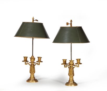 Pair of gilt bronze bouillotte lamps with...