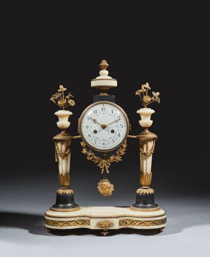Portico clock in white marble and gilded...