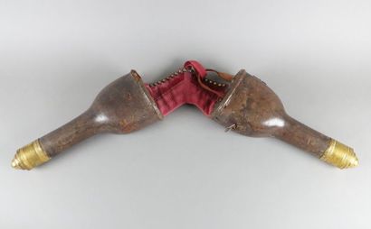 Pair of officer's fonts. 
Covered with brown...