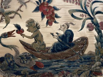 Four-leaf screen, curved in the upper part,...