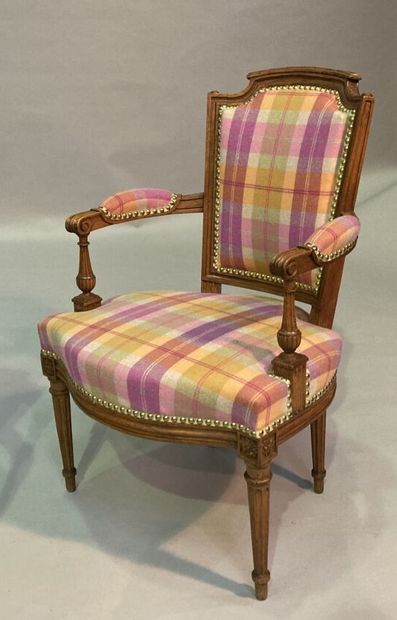 Pair of molded beechwood armchairs with cabriolet...