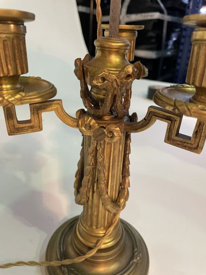 Pair of gilt bronze bouillotte lamps with...