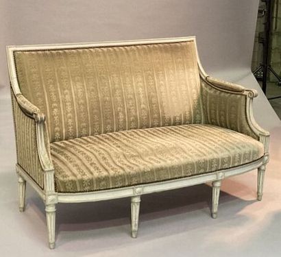 Molded and painted beech sofa with flat back...