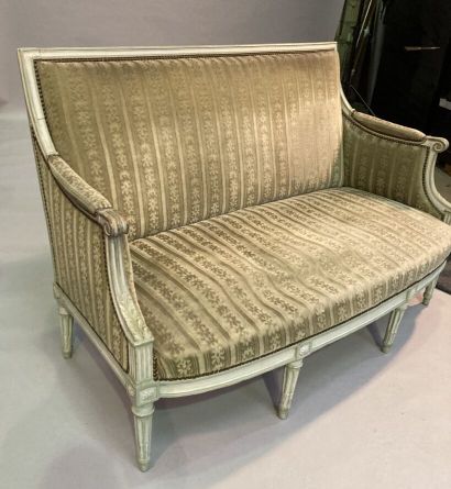 Molded and painted beech sofa with flat back...