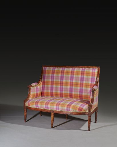 Molded beech sofa with rectangular back resting...