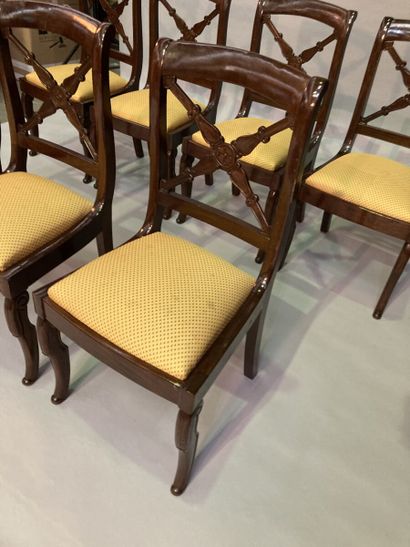 Suite of ten mahogany chairs with cross-braced...