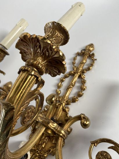 Pair of ormolu sconces with three arms of...