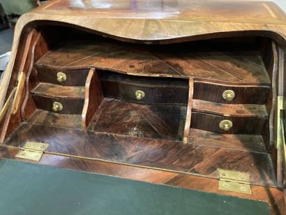 Walnut veneered sloping desk opening with...