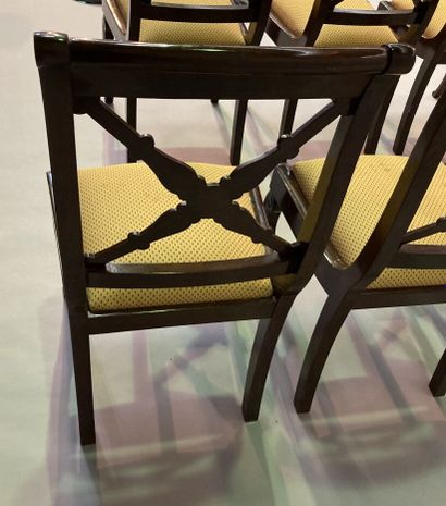 Suite of ten mahogany chairs with cross-braced...