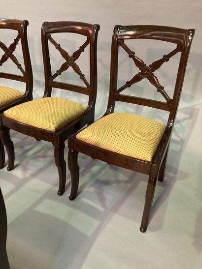 Suite of ten mahogany chairs with cross-braced...