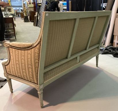 Molded and painted beech sofa with flat back...