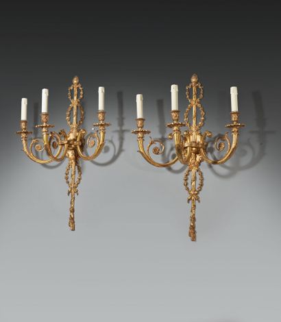 Pair of ormolu sconces with three arms of...