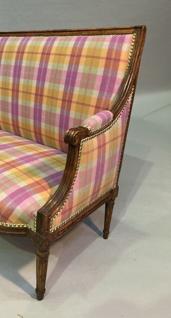 Molded beech sofa with rectangular back resting...