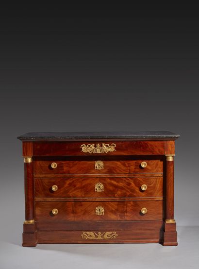 Flamed mahogany chest of drawers opening...