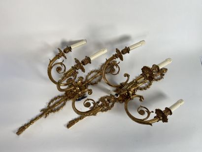 Pair of ormolu sconces with three arms of...