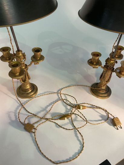 Pair of gilt bronze bouillotte lamps with...