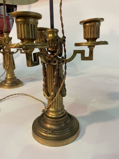 Pair of gilt bronze bouillotte lamps with...