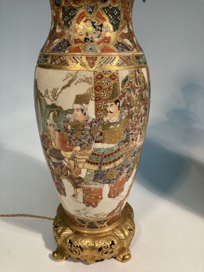 Pair of Satsuma porcelain vases, gilt bronze...