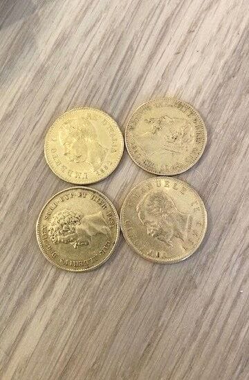 Quatre pièces de 20 Lires 1882, 1884, 1873...