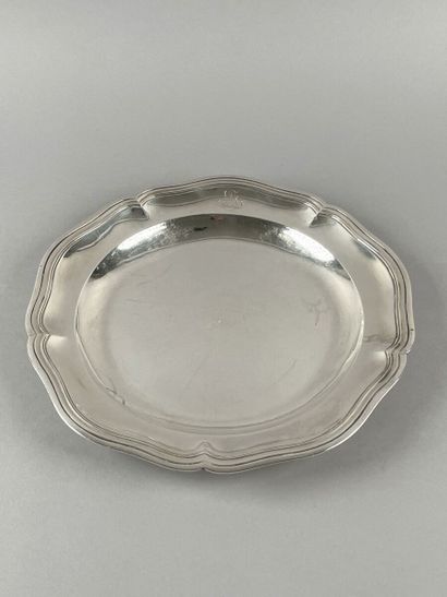 Plat rond en argent uni, modèle filets contours,...