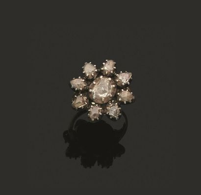 Bague en or jaune 750 millièmes et argent...