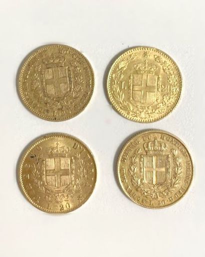 Quatre pièces de 20 Lires 1882, 1884, 1873...