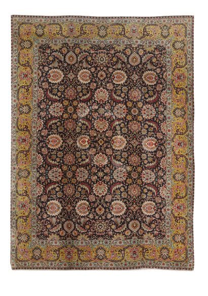 Tapis Tebriz (chaîne en soie, trame en coton,...