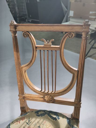 Pair of molded and carved beech chairs, with...