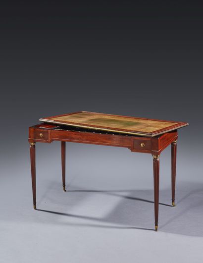 Mahogany and ebony game table, opening with...