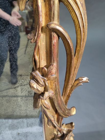 Large molded, carved and gilded wood mirror...
