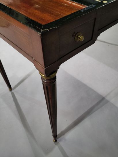 Mahogany and ebony game table, opening with...