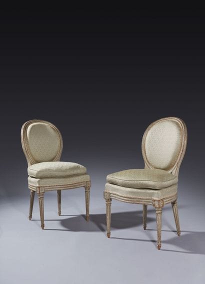 Pair of molded and painted beech cabriolet-back...